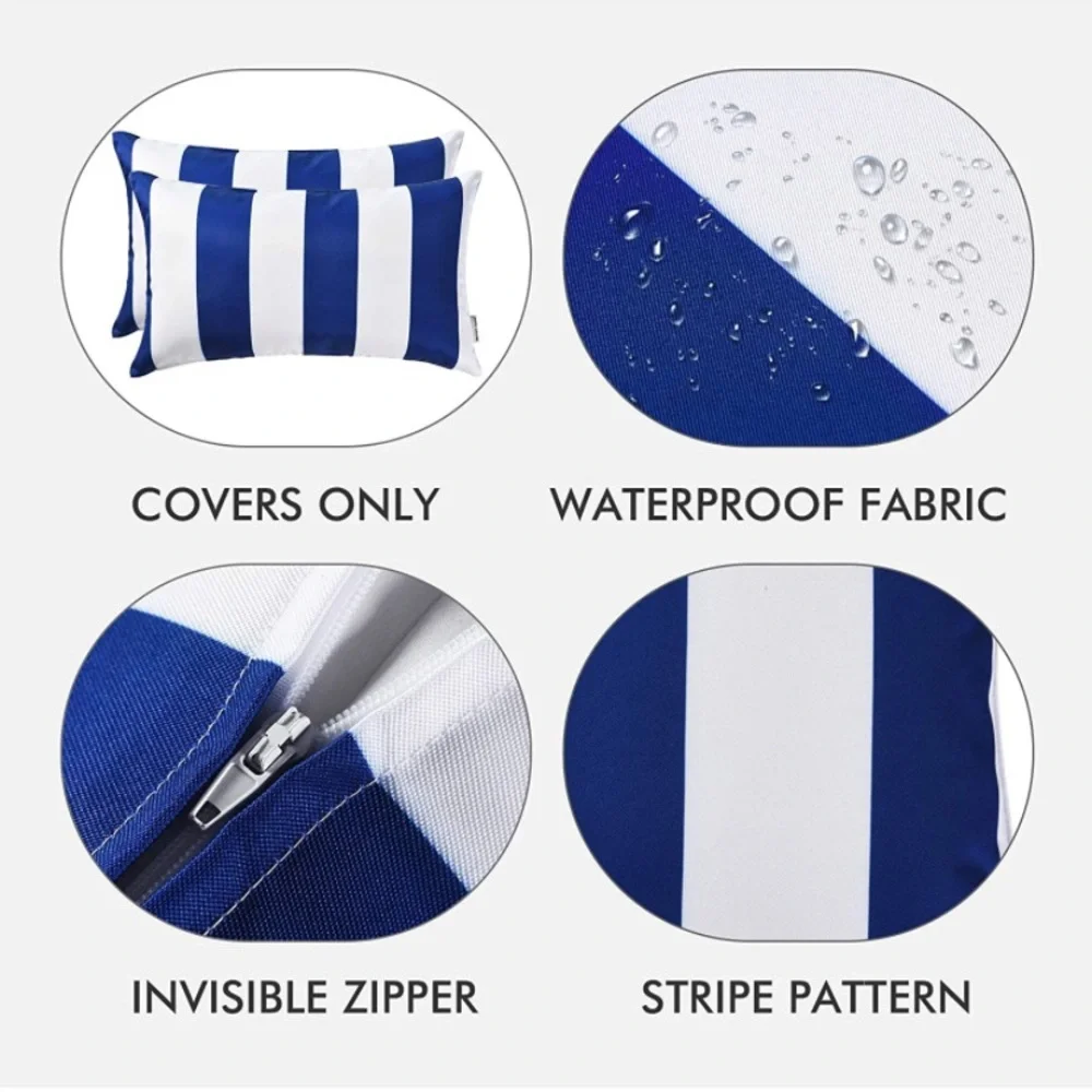 Luxury Home | Blue & White Striped Outdoor Water Resistant Lumbar Pillow Covers